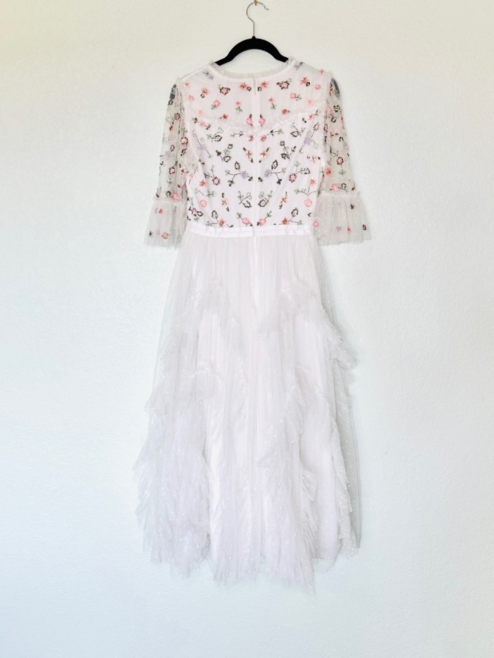Ivy City Co Paris Dress Small White Floral Beaded Lace Ruffle Bridal Modest - Picture 6 of 10